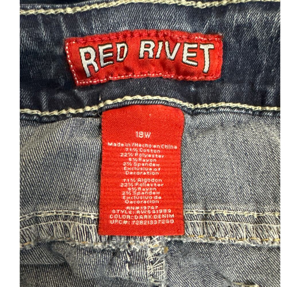 Red Rivet Straight Leg Jeans 18 W Rhinestone Button Envelope Pockets - Picture 5 of 6